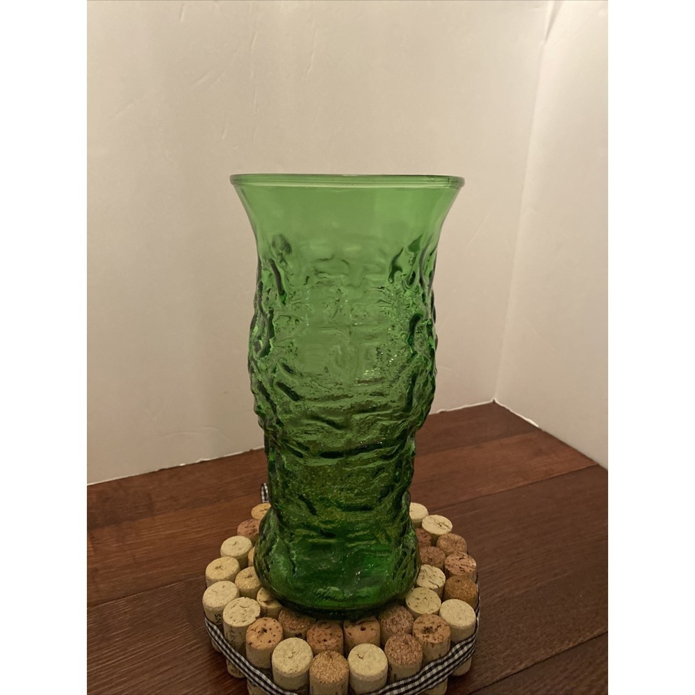 EO Brody Green‎ Crinkle Glass Vase Made In USA Ohio